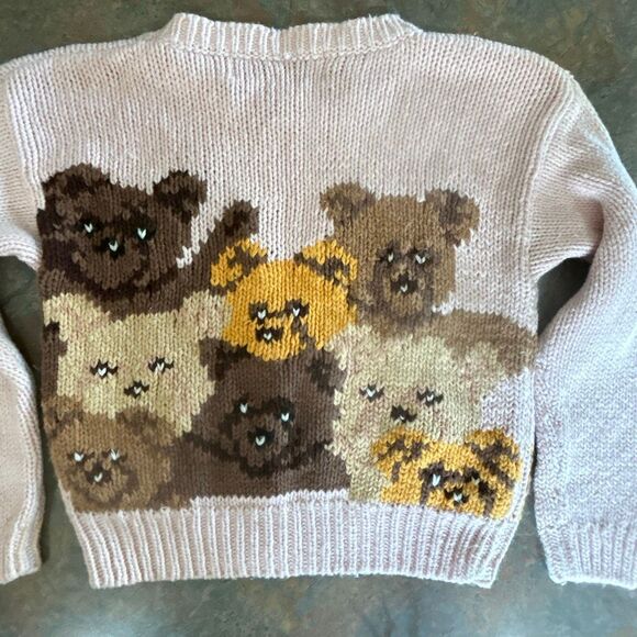 Vintage Kids Teddy Bear Sweater Samantha Taylor Pink with bears front back - Picture 5 of 9